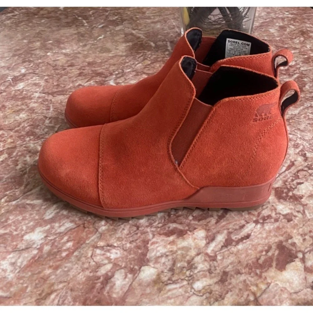 New Sorel Evie Women's Pull-On Suede Leather Wedge Ankle Booties Size 11, $159